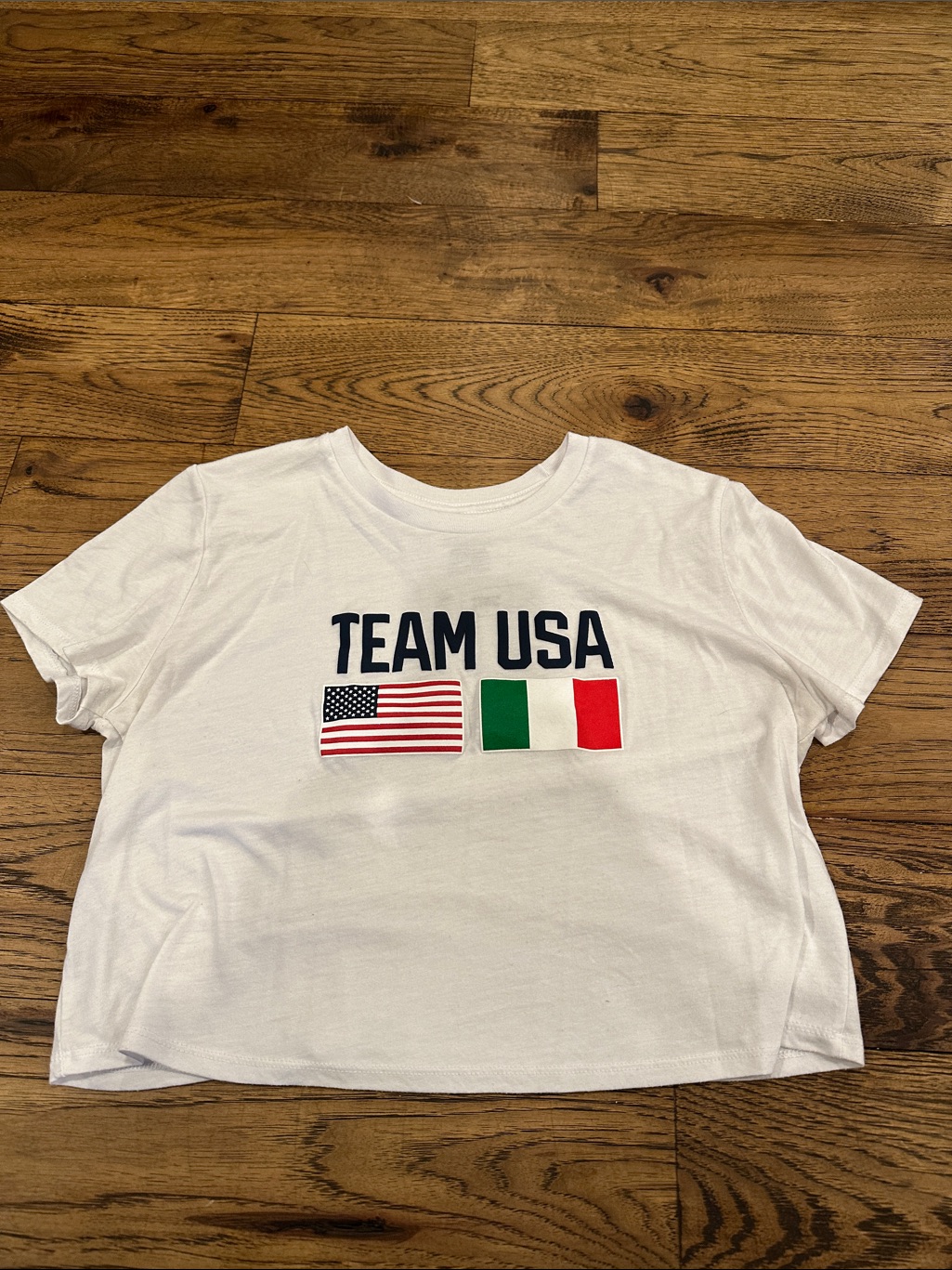 Us Olympic Team White Crop Tee With Navy Team Usa Us  Italian Flags